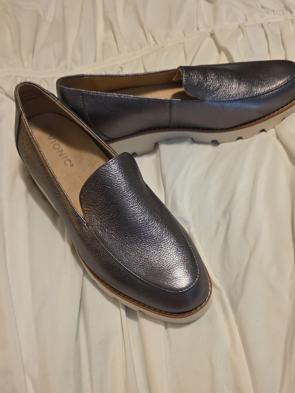 Vionic Women's Metallic Pewter Slip-On Loafers